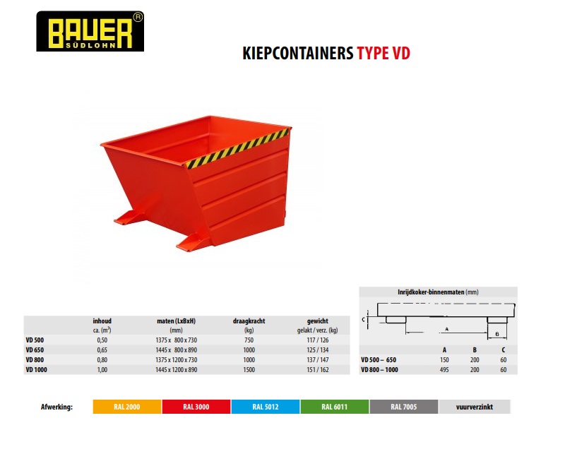 Kiepcontainer VD 650 Ral 3000