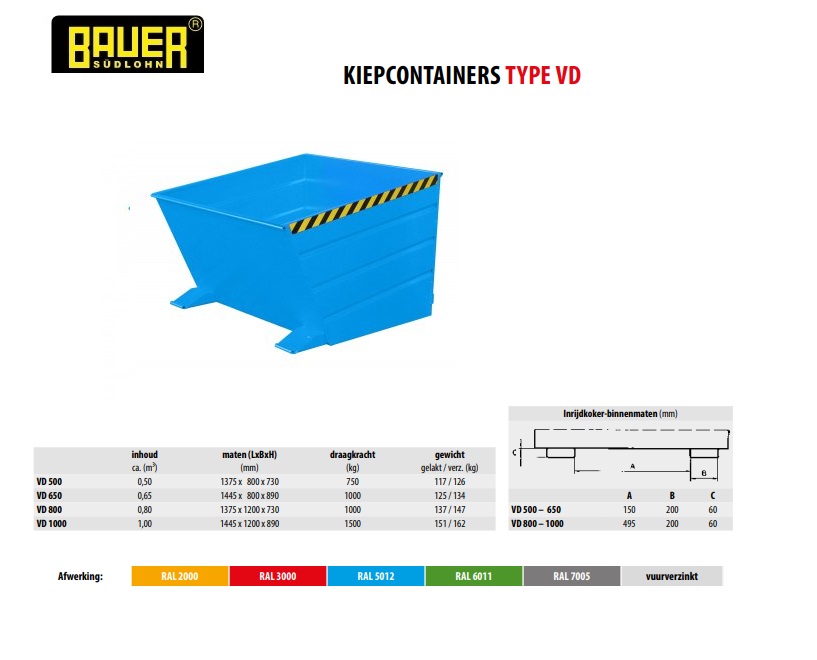 Kiepcontainer VD 1000 Ral 5012