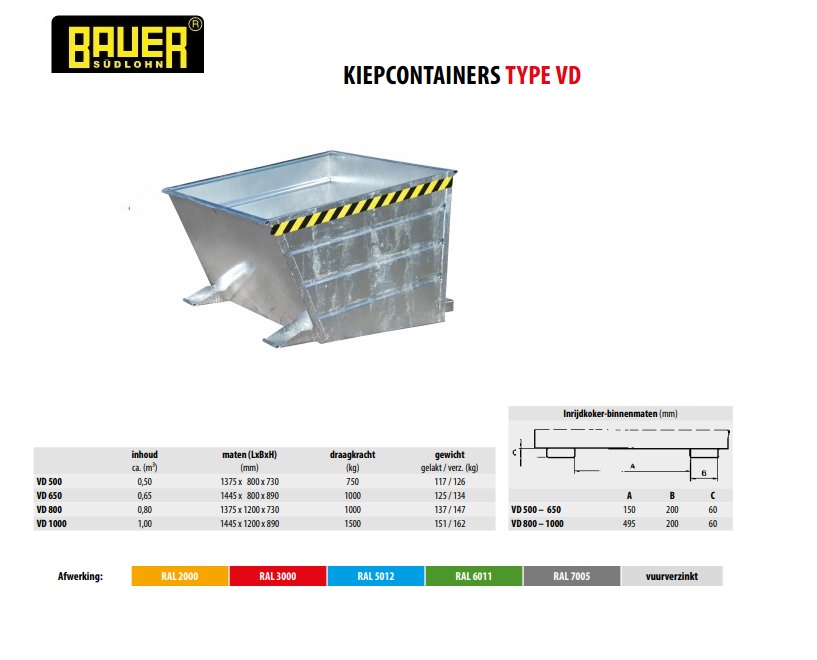 Kiepcontainer VD 1000 vuurverzink