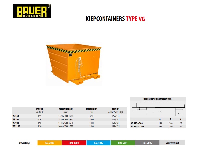 Kiepcontainer VG 1100 Ral 2000