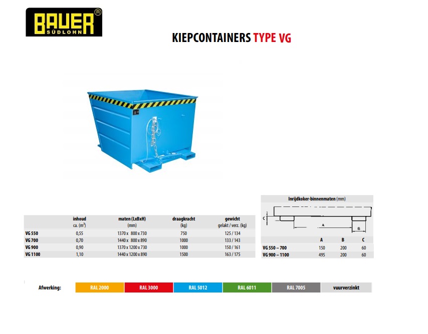 Kiepcontainer VG 1100 Ral 5012
