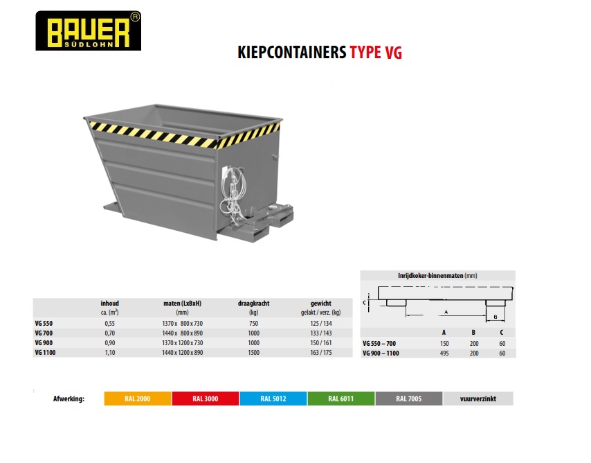 Kiepcontainer VG 1100 Ral 7005