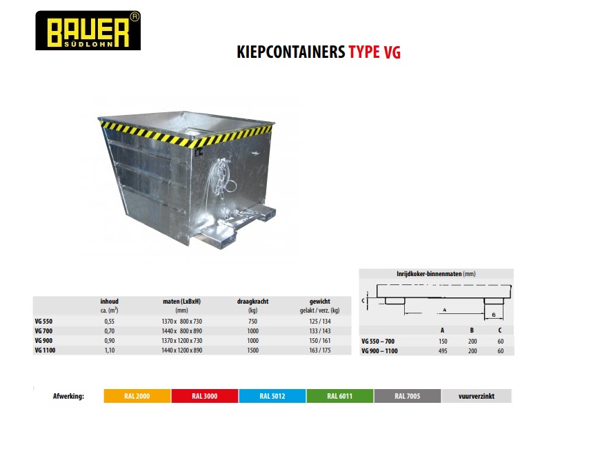 Kiepcontainer VG 1100 vuurverzink