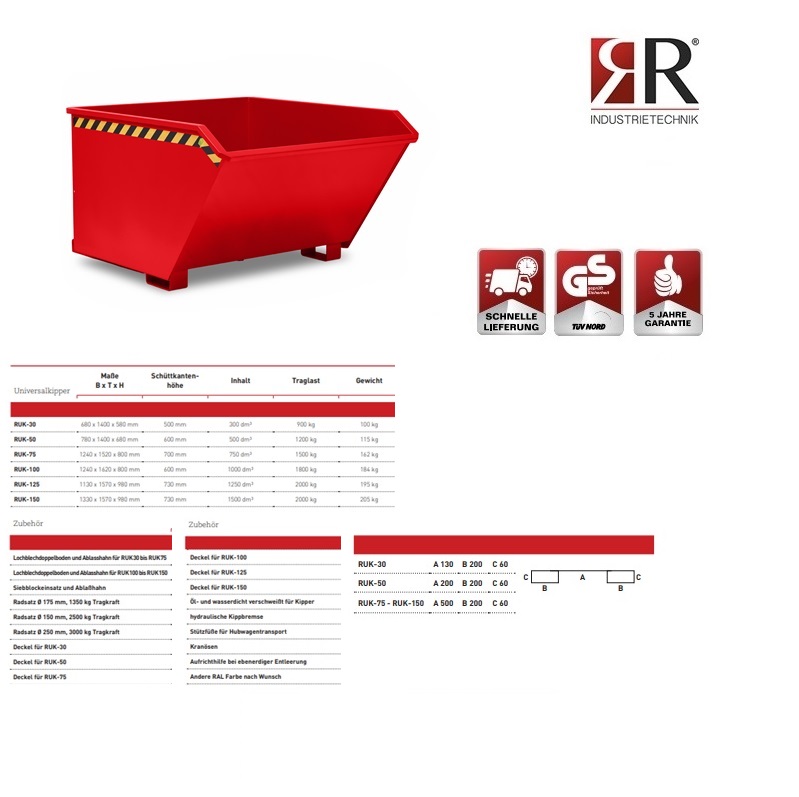 Universele Kiepcontainer RUK-30 RAL 3000