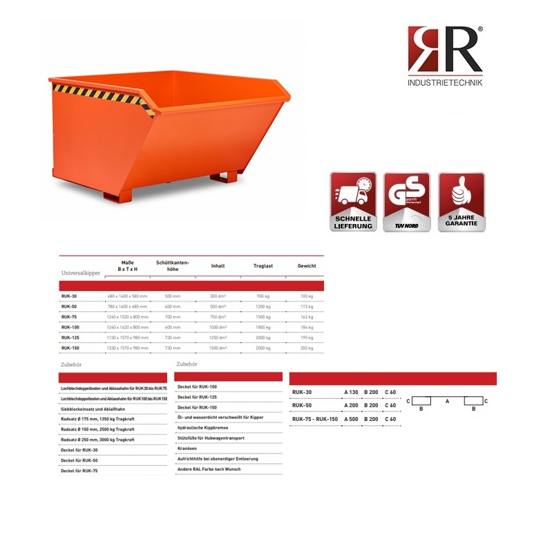 Universele Kiepcontainer RUK-125 RAL 3000 | DKMTools - DKM Tools