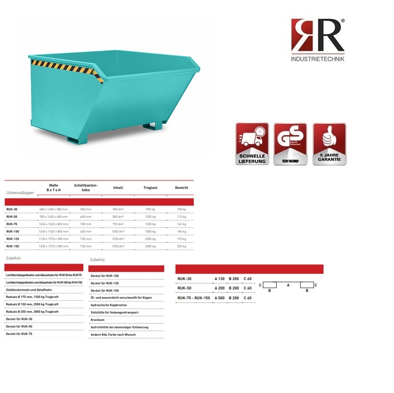 Universele Kiepcontainer RUK-30 RAL 5018