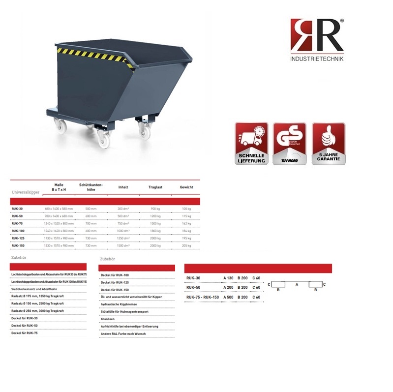 Universele Kiepcontainer RUK-30 RAL 7016