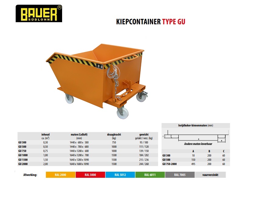 Kiepcontainer GU 300 Ral 2000