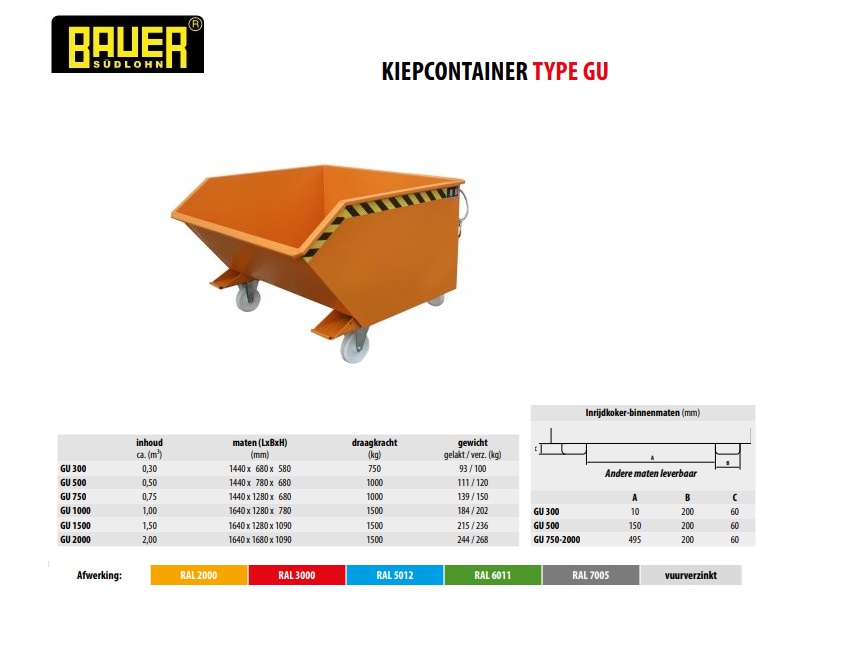 Kiepcontainer GU 750 Ral 2000