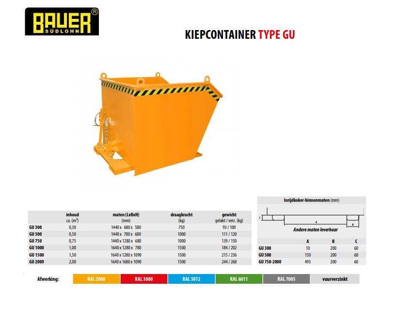 Kiepcontainer GU 1500 Ral 2000