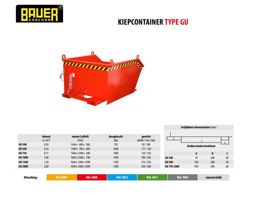 Kiepcontainer GU 1000 Ral 3000
