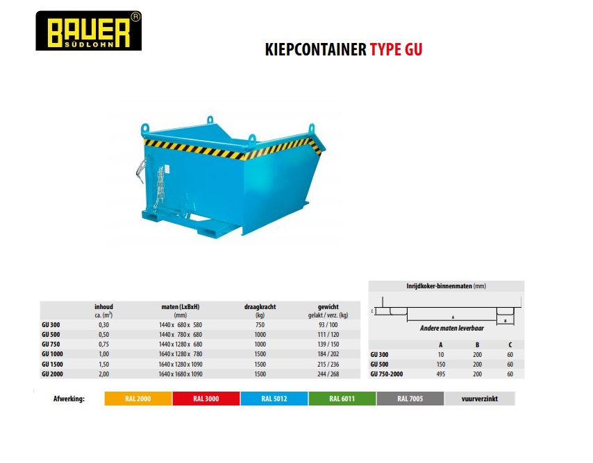 Kiepcontainer GU 1000 Ral 5012