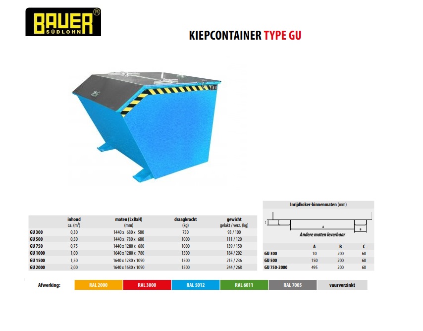 Kiepcontainer GU 1500 Ral 5012