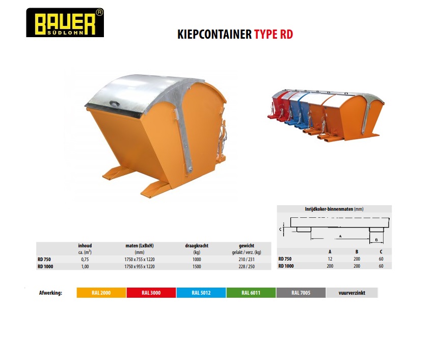 Kiepcontainer met rond deksel RD 1000 Ral 2000