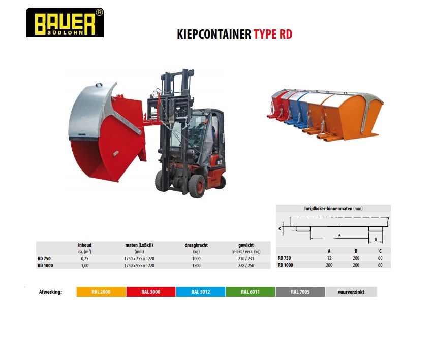 Kiepcontainer met rond deksel RD 750 Ral 3000