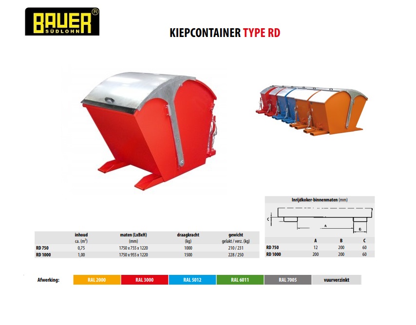 Kiepcontainer met rond deksel RD 1000 Ral 3000