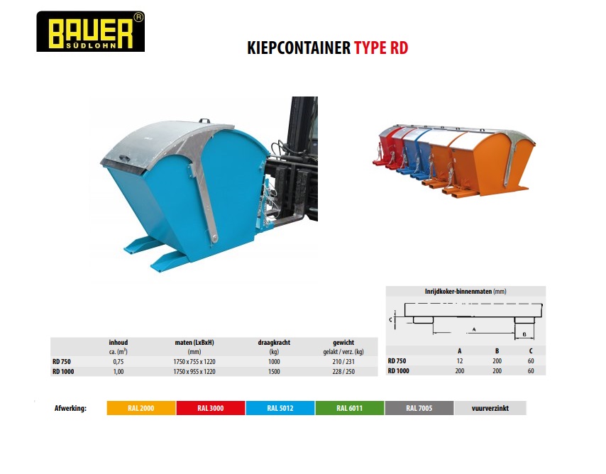 Kiepcontainer met rond deksel RD 750 Ral 5012