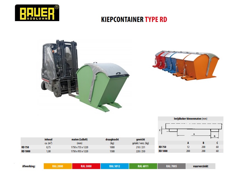 Kiepcontainer met rond deksel RD 750 Ral 6011