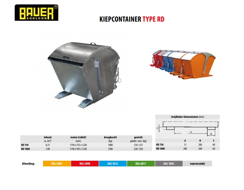 Kiepcontainer met rond deksel RD 750 vuurverzink