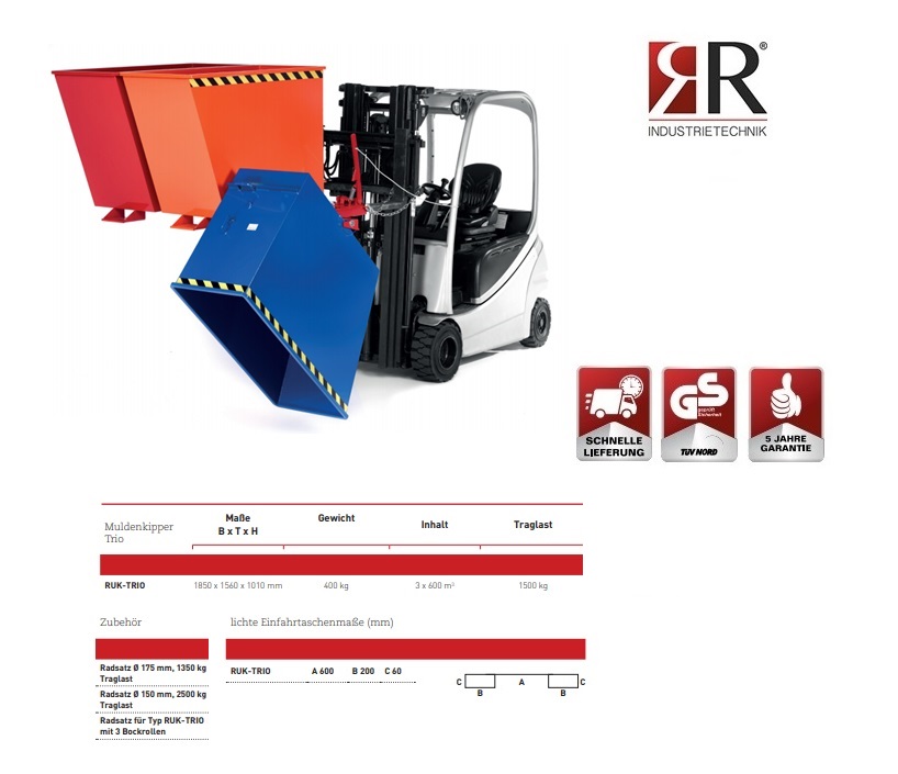 Kiepcontainer Typ RUK-trio RAL 5010/3000/2004