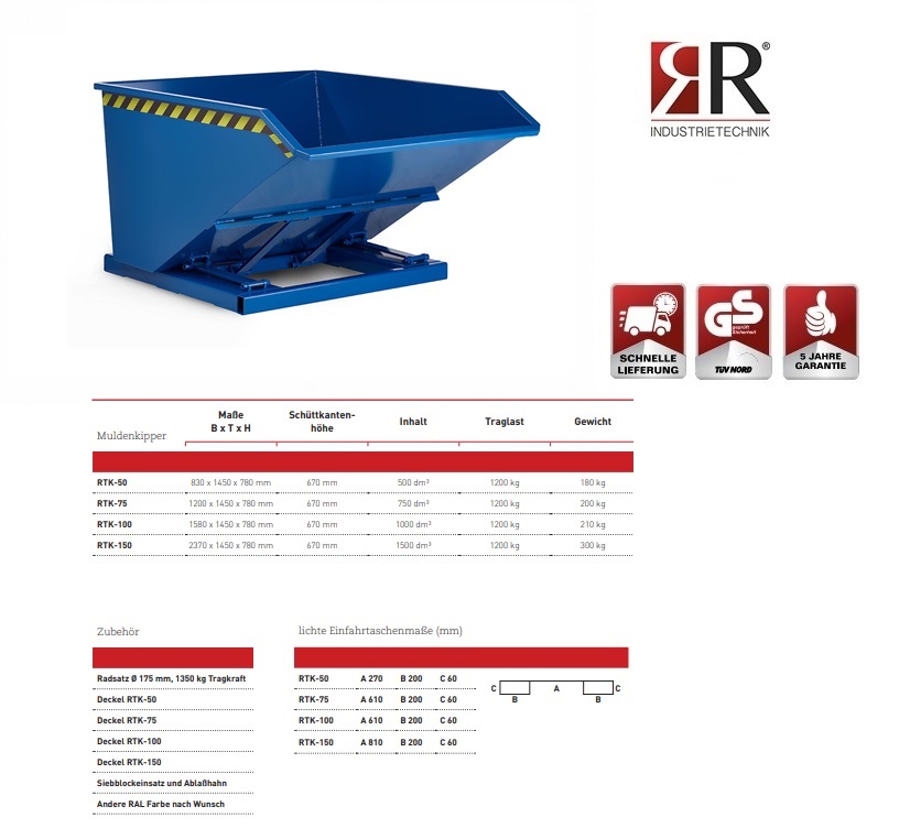 Kiepcontainer RTK-75 RAL 3000 | DKMTools - DKM Tools