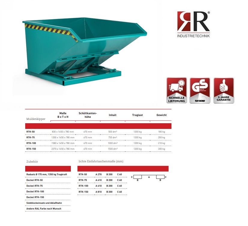 Kiepcontainer RTK-75 RAL 3000 | DKMTools - DKM Tools