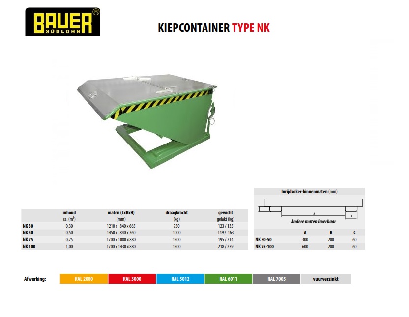 Kiepcontainer NK 75 Ral 2000 | DKMTools - DKM Tools