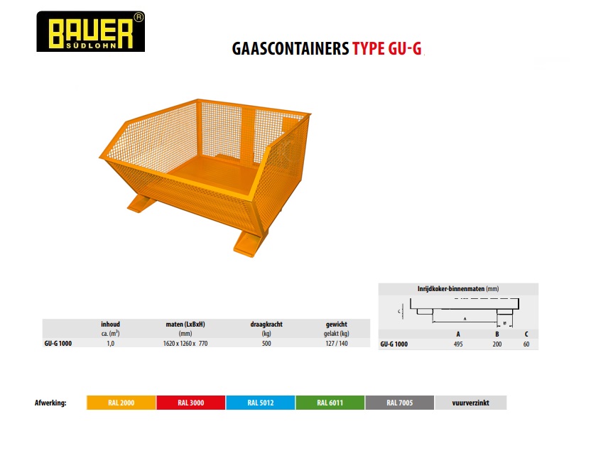 Gaascontainer GU-G 1000 Ral 2000