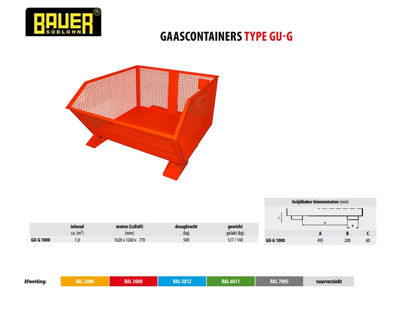 Gaascontainer GU-G 1000 Ral 3000