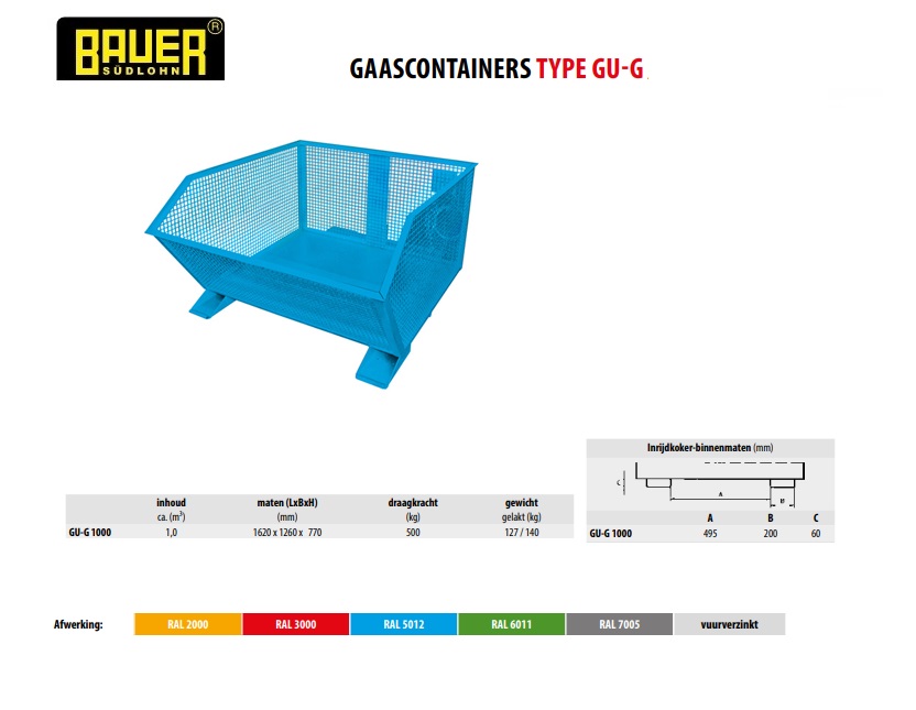 Gaascontainer GU-G 1000 Ral 5012