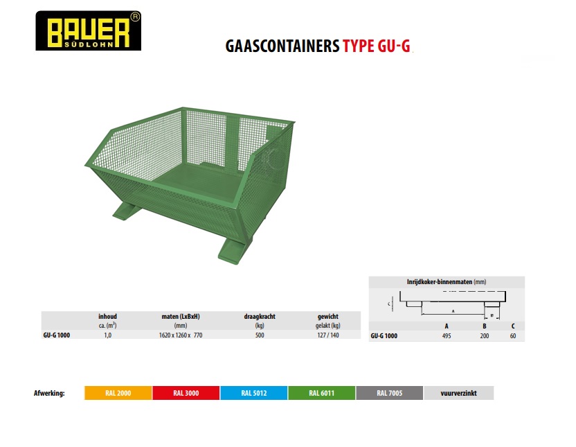 Gaascontainer GU-G 1000 Ral 6011