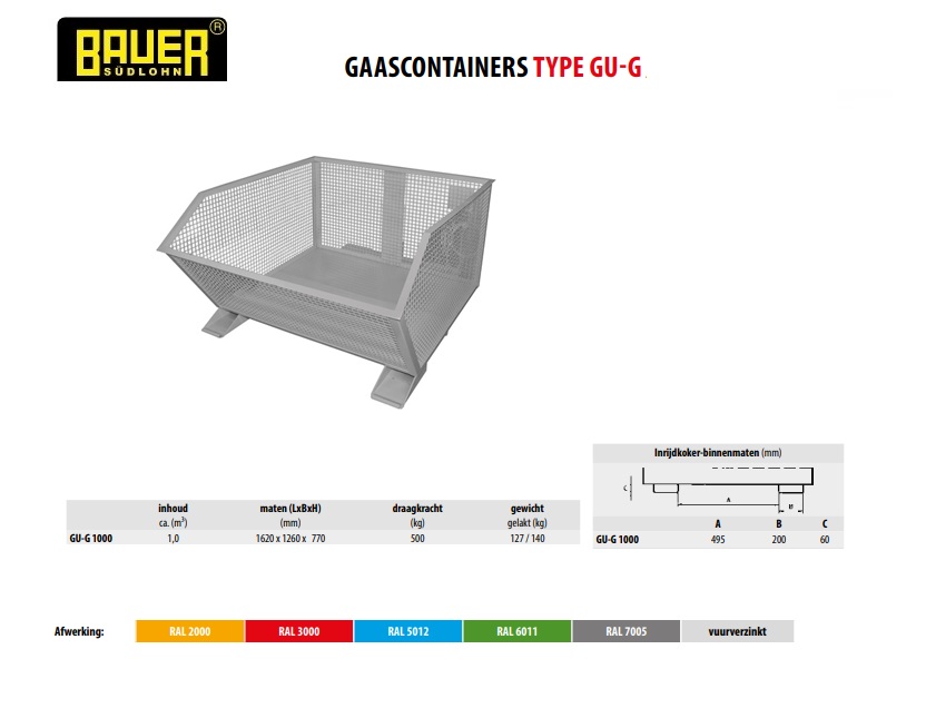 Gaascontainer GU-G 1000 Ral 7005