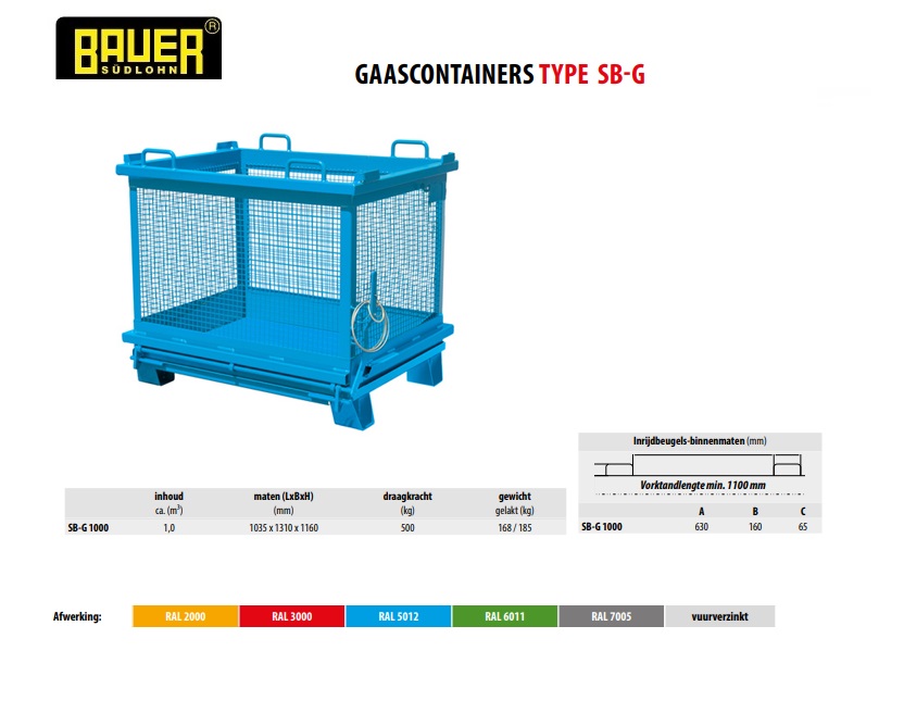 Gaascontainer SB-G 1000 Ral 7005 | DKMTools - DKM Tools