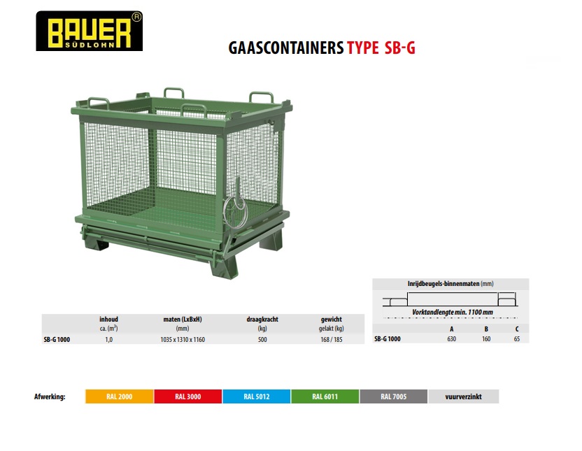 Gaascontainer SB-G 1000 Ral 6011