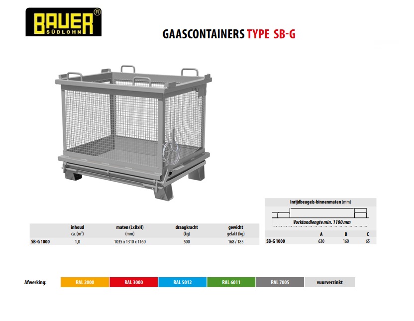 Gaascontainer SB-G 1000 Ral 7005