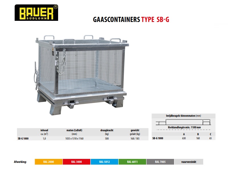 Gaascontainer SB-G 1000 vuurverzink