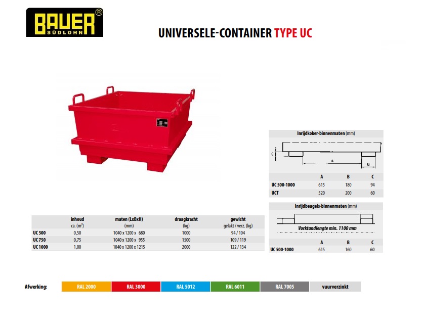 Universele container 1,00 m³ verzinkt Bauer UC 1000 | DKMTools - DKM Tools