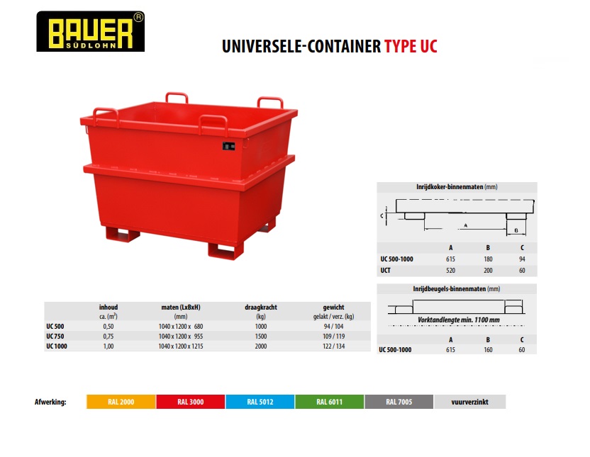 Universele container 0,75m³ verzinkt Bauer UC 750 | DKMTools - DKM Tools