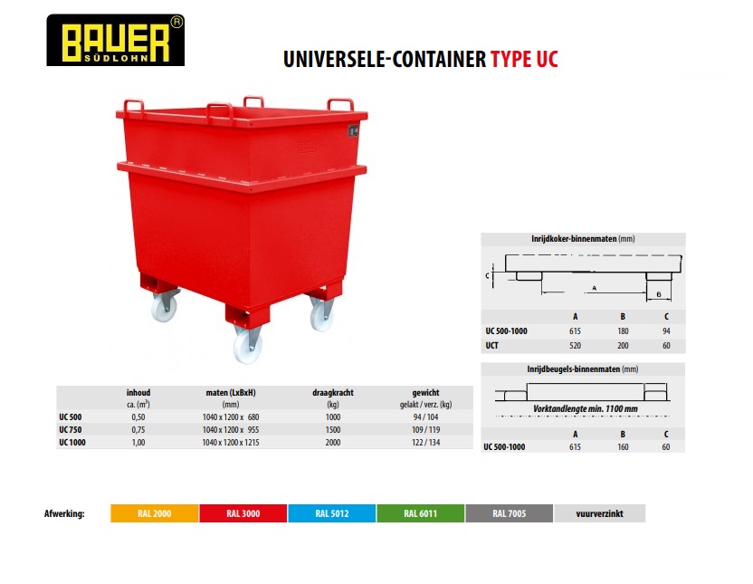 Universele container 0,50m³ gelakt Bauer UC 500 | DKMTools - DKM Tools