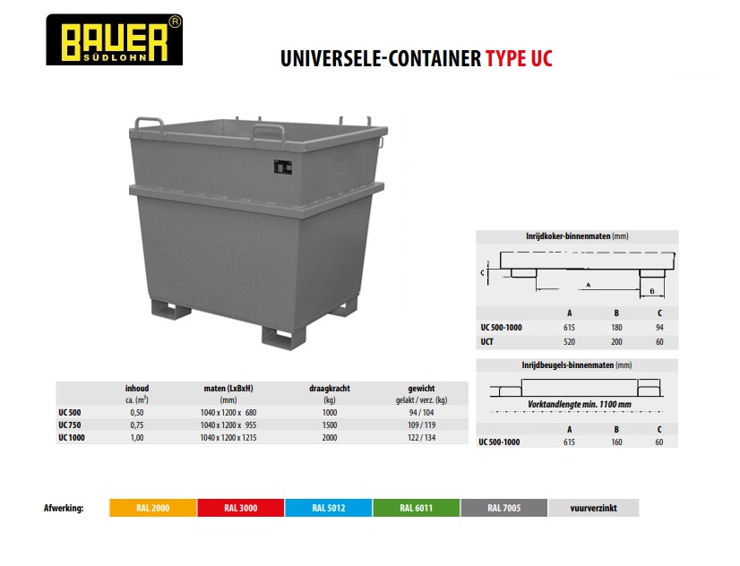 Universele container UC 1000 Ral 7005