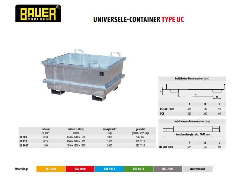 Universele container UC 500 vuurverzink