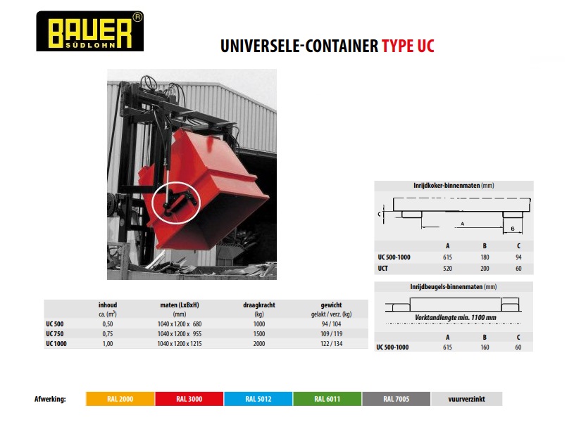 Opname voor kieptraverse Type UCT Ral Kleur