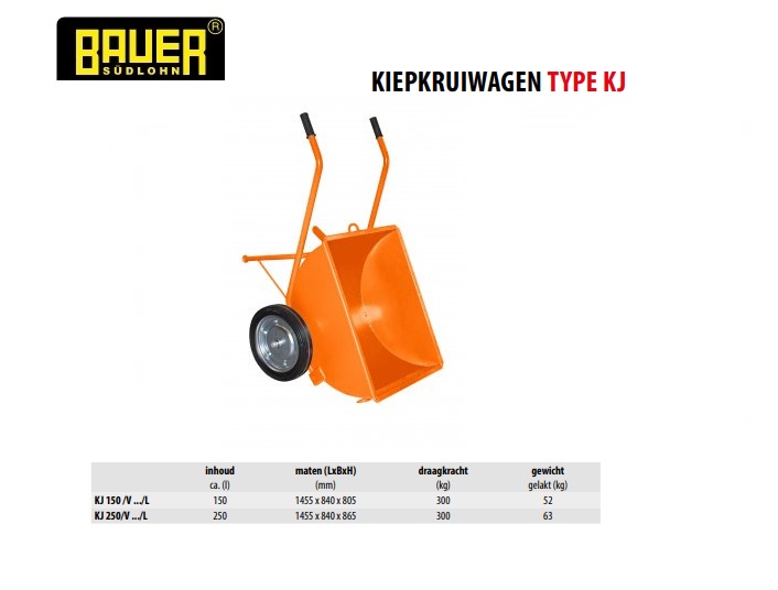 Kiepkruiwagen KJ 150/L wiel Ø 400 mm Ral 2000