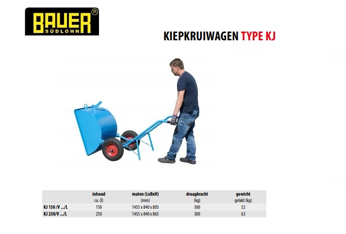 Kiepkruiwagen KJ 150/V Luchtband Ral 5012