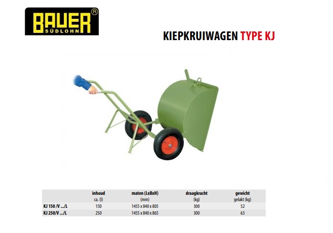 Kiepkruiwagen KJ 150/V Luchtband Ral 6011