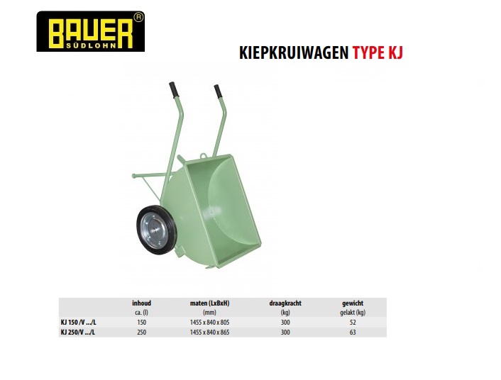 Kiepkruiwagen KJ 150/L wiel Ø 400 mm Ral 6011