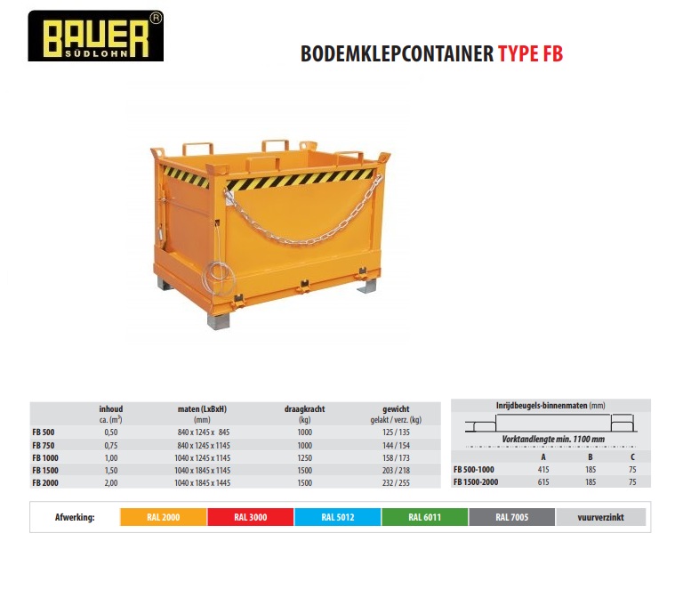 Bodemklepcontainer FB 2000 RAL 3000 | DKMTools - DKM Tools