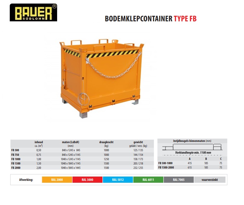 Bodemklepcontainer FB 2000 RAL 3000 | DKMTools - DKM Tools