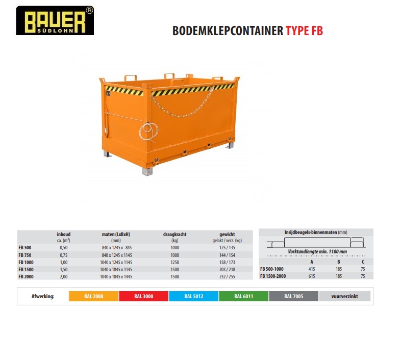 Bodemklepcontainer FB 1500 RAL 2000