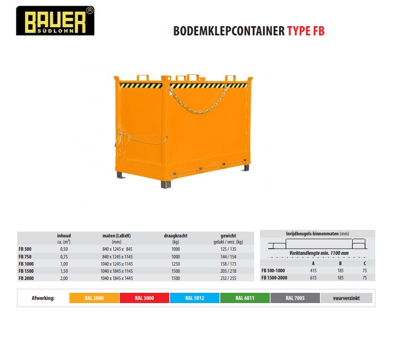 Bodemklepcontainer FB 2000 RAL 2000